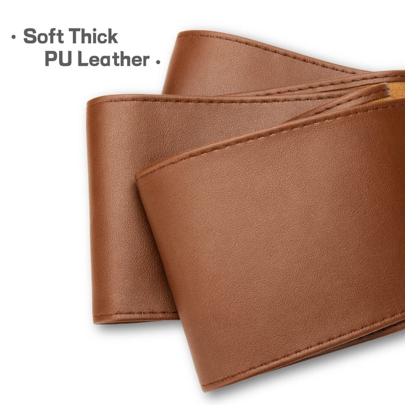 macoking Thick Brown Wide Obi Belts for Women Faux Leather Corset with Lace Up Wrap Style M - Image 5